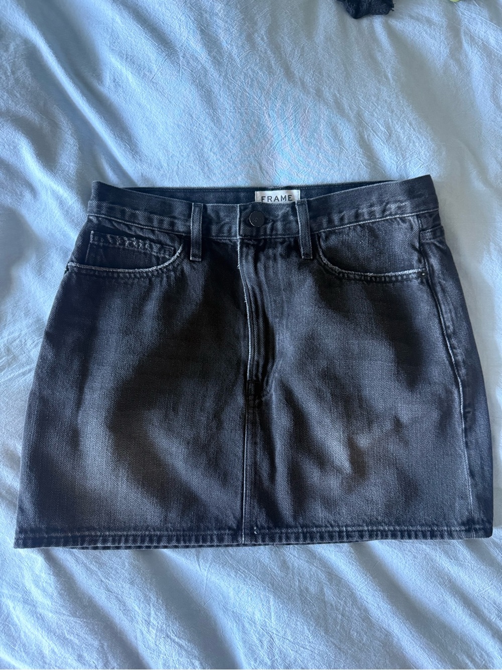 Frame Denim Black Washed Denim Mini Skirt